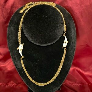 Vintage Kramer Enamel Dolphin gold tone Chain Neclace/Earring Set